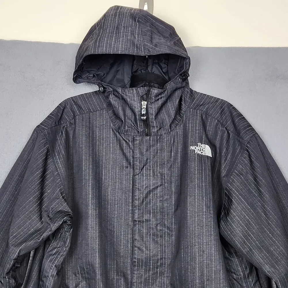 North Face Instigator Jacket Mens Large Gray Pinstripe Hooded Full Zip Insulated